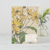 ヴィンテージ植物性ひまわりイラストレーションカード 招待状 (スタンド正面)