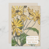 ヴィンテージ植物性ひまわりイラストレーションカード 招待状 (正面/裏面)