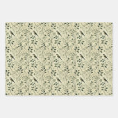 ヴィンテージ植物性アイボリー/セージのラップデクページ紙 ラッピングペーパーシート (正面3)