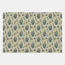 ヴィンテージ植物性アイボリー/セージのラップデクページ紙 ラッピングペーパーシート