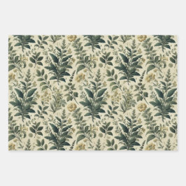 ヴィンテージ植物性アイボリー/セージのラップデクページ紙 ラッピングペーパーシート