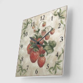 ヴィンテージ植物性イチゴ果実 スクエア壁時計 (傾斜)