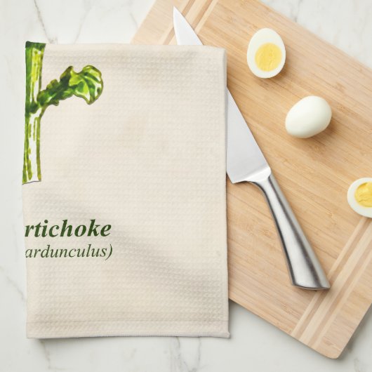 ヴィンテージ植物性イラストレーションアーティチョーク キッチンタオル (四つ折り)
