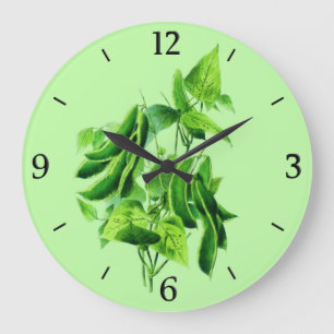 ヴィンテージ植物性イラストレーションビーンつる植物 ラージ壁時計