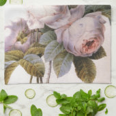 ヴィンテージ植物性イラストレーション、ピンクローズ キッチンタオル (折り畳み)