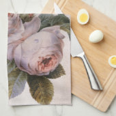 ヴィンテージ植物性イラストレーション、ピンクローズ キッチンタオル (四つ折り)
