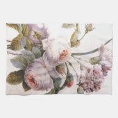ヴィンテージ植物性イラストレーション、ピンクローズ キッチンタオル (横)