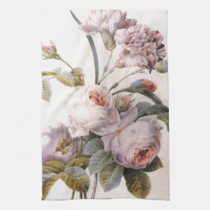 ヴィンテージ植物性イラストレーション、ピンクローズ キッチンタオル