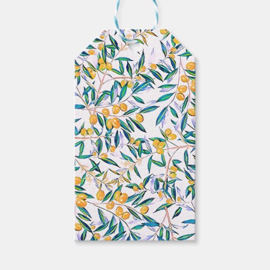 ヴィンテージ植物性オリーブ葉グリーン水色 ギフトタグ (正面)