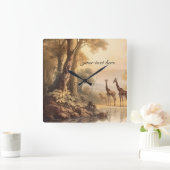 ヴィンテージ植物性キリン、カスタマイズ可能 スクエア壁時計 (ホーム)