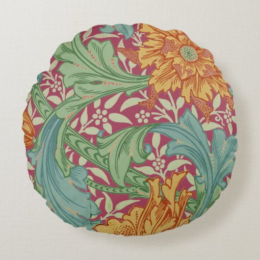 ヴィンテージ植物性クッションはっきりしたオレンジ色の花 ラウンドクッション (正面)