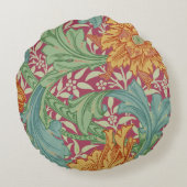 ヴィンテージ植物性クッションはっきりしたオレンジ色の花 ラウンドクッション (裏面)