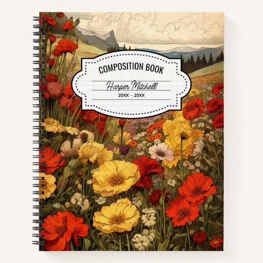 ヴィンテージ植物性ケシの構成ノート ノートブック (正面)