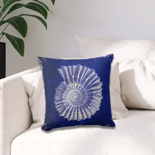 ヴィンテージ植物性コースタルブルーホワイトシーシェル クッション