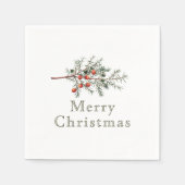 ヴィンテージ植物性ジュニパークリスマスグリーン スタンダードカクテルナプキン (正面)