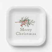 ヴィンテージ植物性ジュニパークリスマスグリーン ペーパープレート (正面)