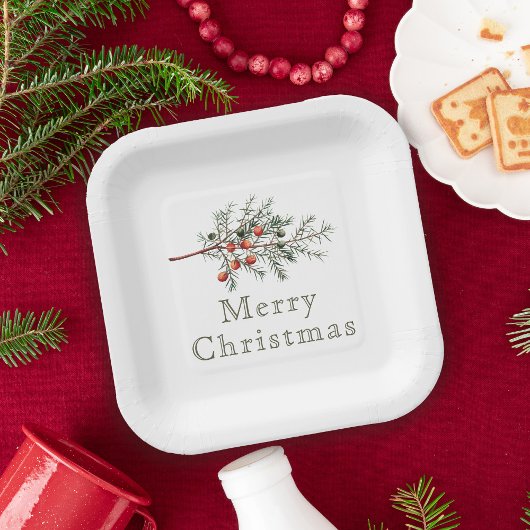 ヴィンテージ植物性ジュニパークリスマスグリーン ペーパープレート