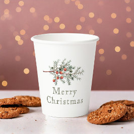ヴィンテージ植物性ジュニパークリスマスグリーン 紙コップ