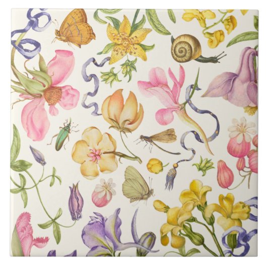 ヴィンテージ植物性セラミックタイル タイル (正面)