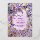 ヴィンテージ植物性バタフライラベンダー 箔招待状 (正面)