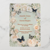 ヴィンテージ植物性バタフライ結婚セージ 箔招待状 (正面)