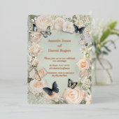 ヴィンテージ植物性バタフライ結婚セージ 箔招待状 (立ち正面)