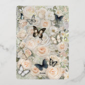 ヴィンテージ植物性バタフライ結婚セージ 箔招待状 (裏面)