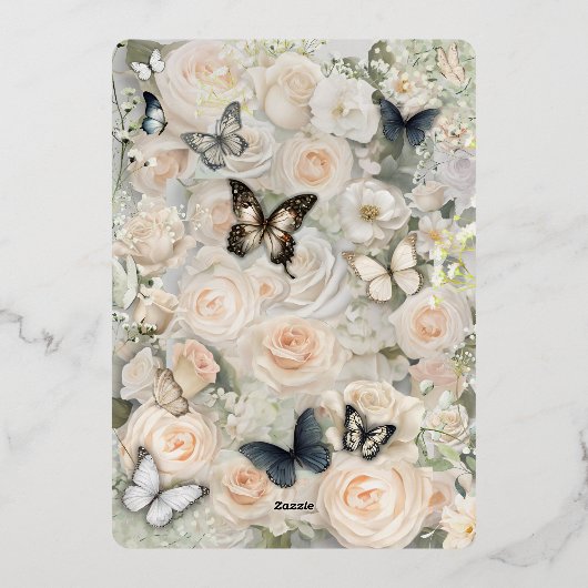 ヴィンテージ植物性バタフライ結婚セージ 箔招待状 (裏面)