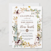 ヴィンテージ植物性バニーウサギ赤ちゃんシャワーQR 招待状 (正面)