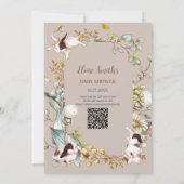 ヴィンテージ植物性バニーウサギ赤ちゃんシャワーQR 招待状 (裏面)