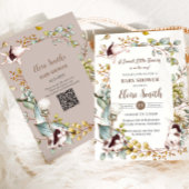 ヴィンテージ植物性バニーウサギ赤ちゃんシャワーQR 招待状