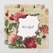 ヴィンテージ植物性バラガールベビーシャワー招待状 招待状 (正面/裏面)