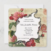 ヴィンテージ植物性バラガールベビーシャワー招待状 招待状 (裏面)