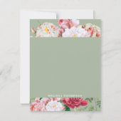 ヴィンテージ植物性バラグリーン&ピンク ノートカード (正面)