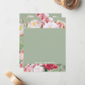 ヴィンテージ植物性バラグリーン&ピンク ノートカード (正面/裏面インサイチュ)