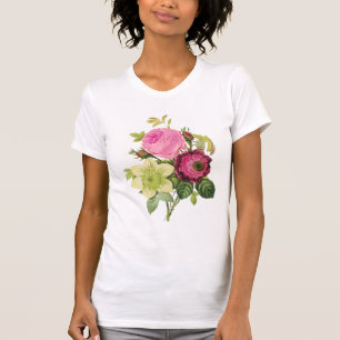 ヴィンテージ植物性バラ、クレマチス及びアネモン Tシャツ