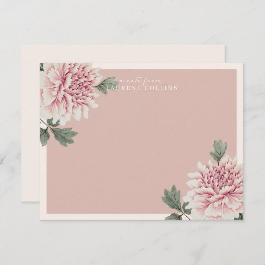 ヴィンテージ植物性ピンクフローラノートカード ノートカード (正面/裏面)