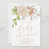 ヴィンテージ植物性フローラベビーシャワー 招待状 (正面)