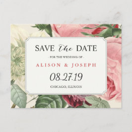 ヴィンテージ植物性フローラ結婚式の日付を保存 案内ポストカード