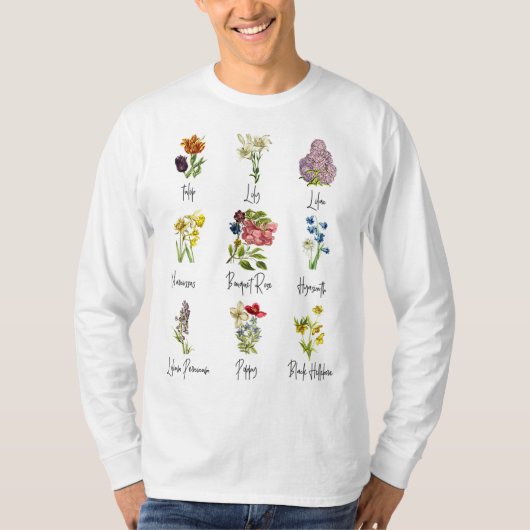 ヴィンテージ植物性フローラ花園図 Tシャツ (正面)