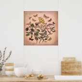 ヴィンテージ植物性フローラ蝶ピ素朴ンク ポスター (キッチン)