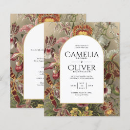 ヴィンテージ植物性ブルゴーニュフローラ結婚式の招待