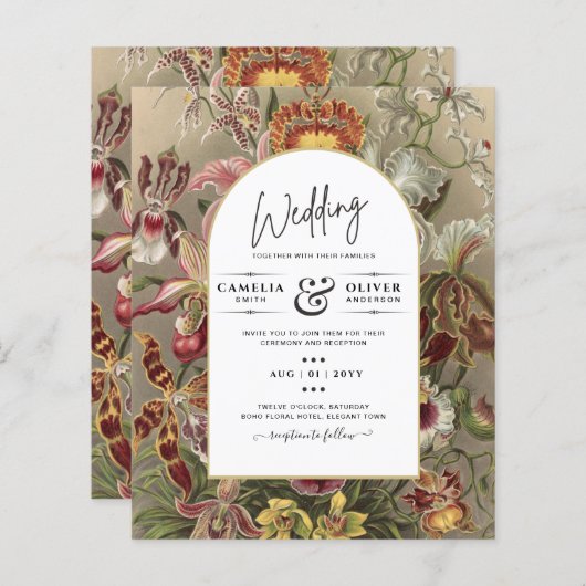 ヴィンテージ植物性ブルゴーニュフローラ結婚式の招待 (正面/裏面)