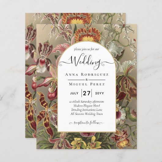 ヴィンテージ植物性ブルゴーニュフローラ結婚式の招待 (正面/裏面)