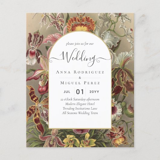 ヴィンテージ植物性ブルゴーニュフローラ結婚式の招待 チラシ (正面)