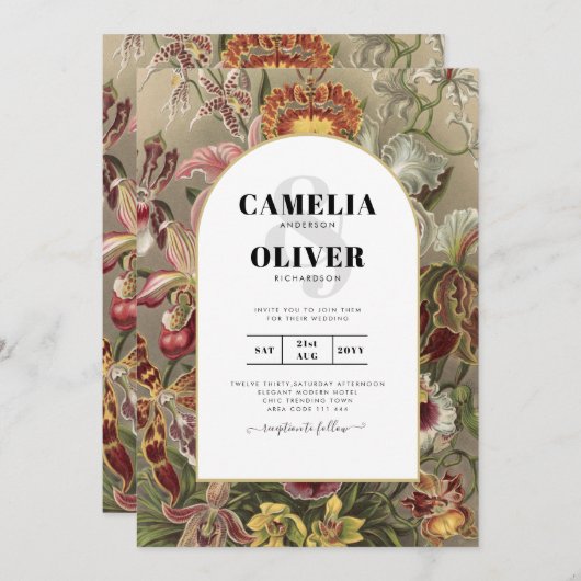 ヴィンテージ植物性ブルゴーニュフローラ結婚式の招待 招待状 (正面/裏面)