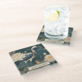 ヴィンテージ植物性ブルークレーンのカスタマイズ ガラスコースター (アングル)