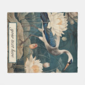 ヴィンテージ植物性ブルークレーンのカスタマイズ フリースブランケット (正面(横))