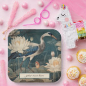 ヴィンテージ植物性ブルークレーンのカスタマイズ ペーパープレート (パーティー)