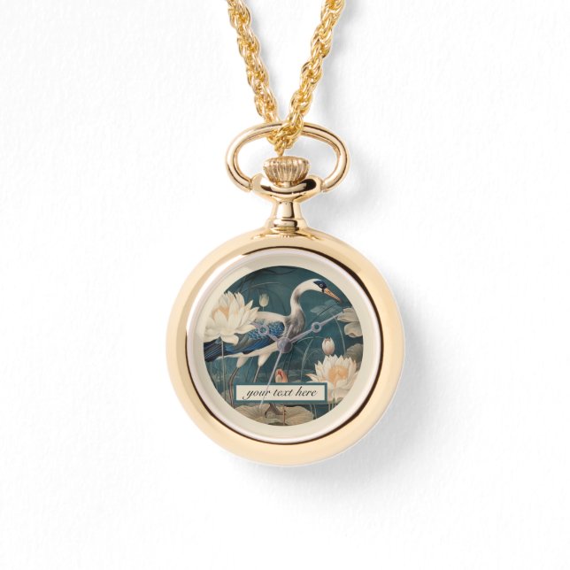 ヴィンテージ植物性ブルークレーンのカスタマイズ 腕時計 (正面)